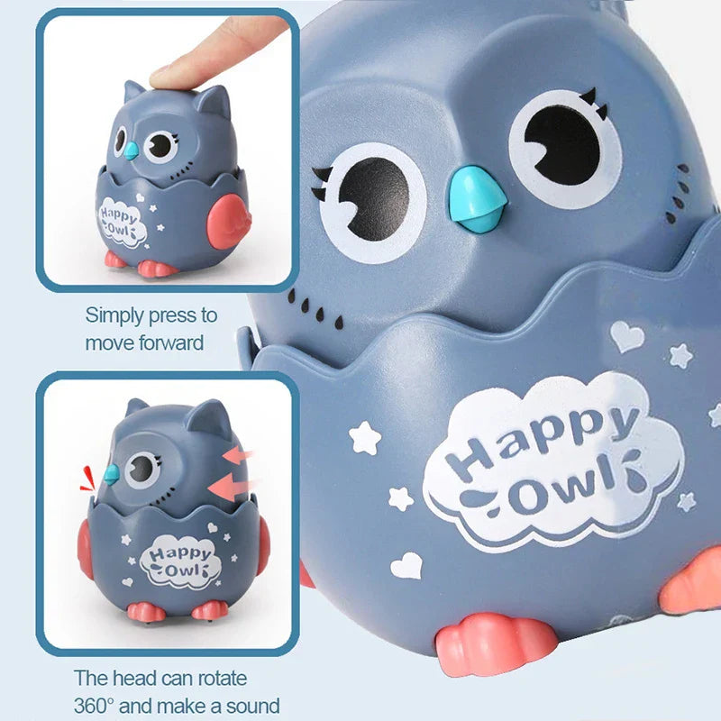 Cute owl pull-back toy car, battery-free and safe for toddlers, educational play