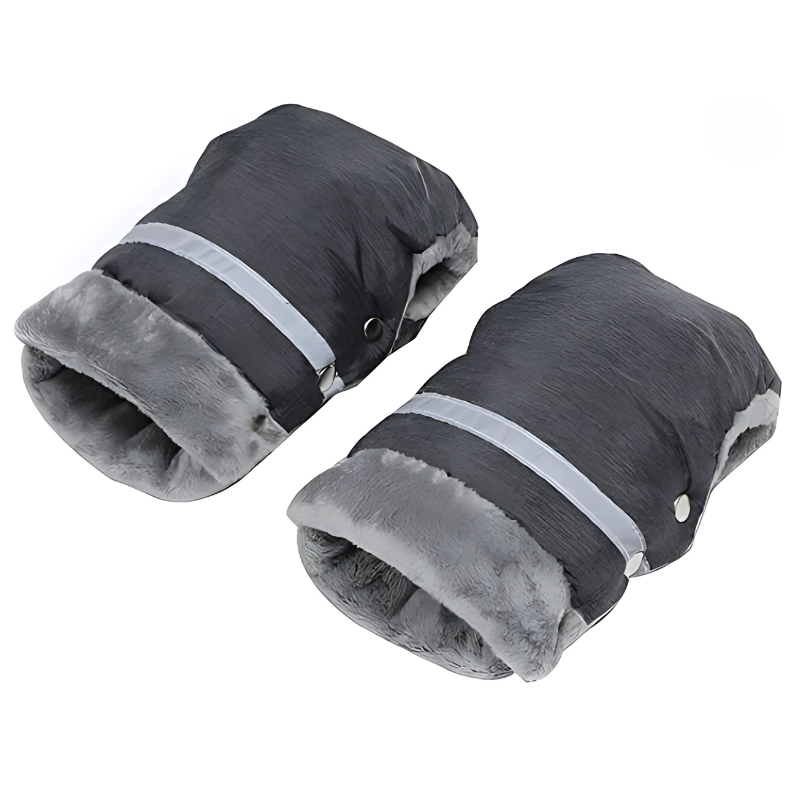 Waterproof nylon unisex stroller hand warmer muffs, with faux fur lining, ideal for winter outdoor strolls.