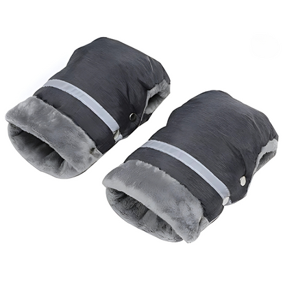 Waterproof nylon unisex stroller hand warmer muffs, with faux fur lining, ideal for winter outdoor strolls.