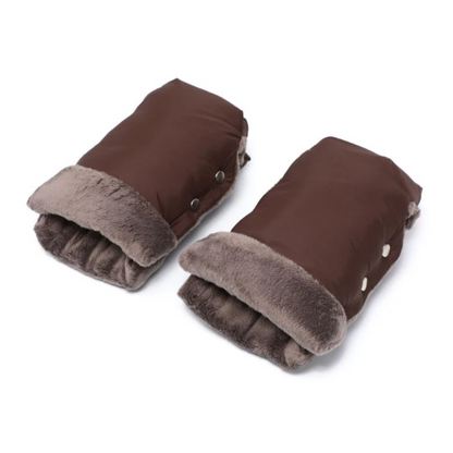 Unisex stroller hand muffs, universal fit for prams, keeping hands warm and dry in cold, windy conditions.