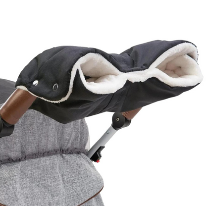 Ergonomic unisex stroller hand warmer muffs, easily securing to pram bars, a must-have baby accessory.