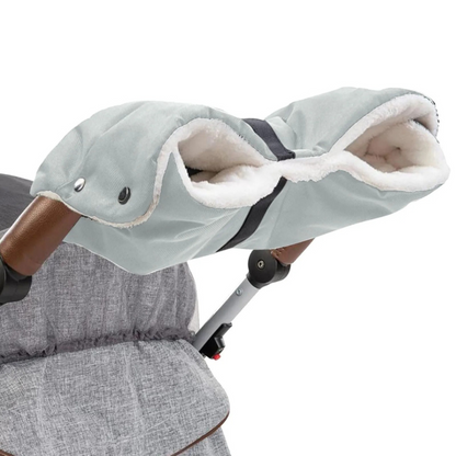 Unisex black hand muffs for strollers, enhancing comfort for parents during chilly outdoor adventures.