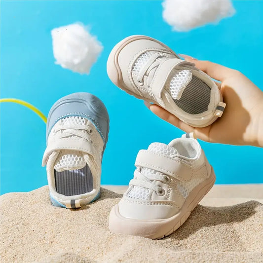 Unisex blue barefoot first walker baby shoes with flexible sole for toddlers