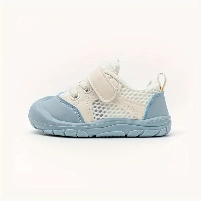 Blue flexible sole baby shoes, perfect for first steps and barefoot feel