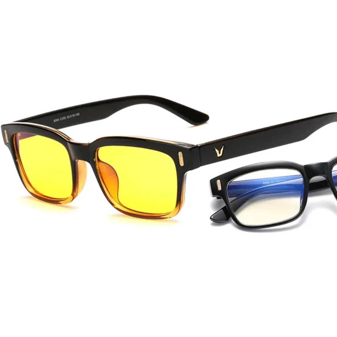 Unisex blue light blocking glasses for digital eye strain relief & comfortable screen use.