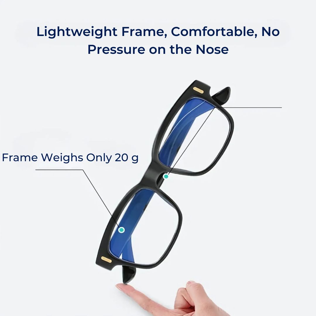 Computer glasses for eye protection, blocking blue light, reducing digital strain for work from home.