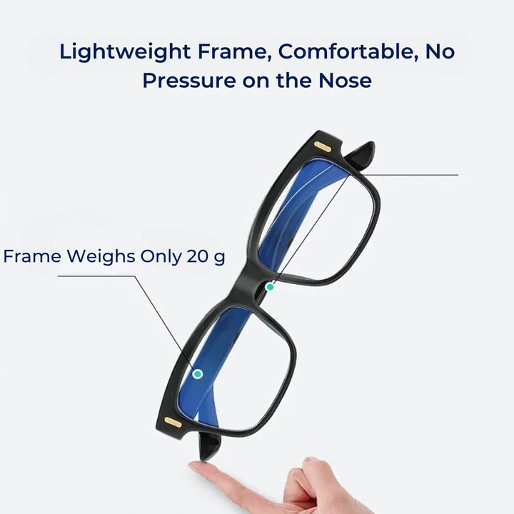 Computer glasses for eye protection, blocking blue light, reducing digital strain for work from home.