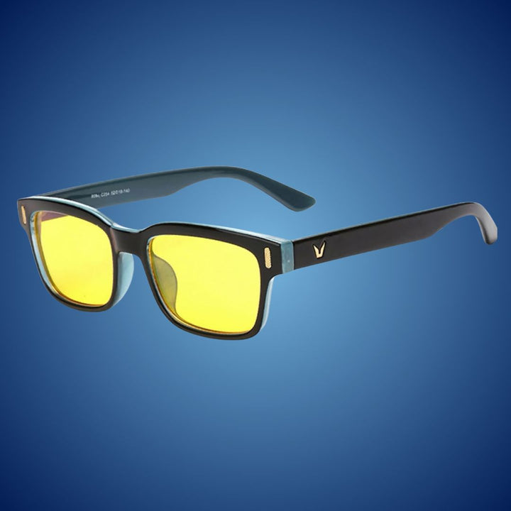 Anti-glare blue light glasses with UV protection for comfortable digital viewing & eye health.