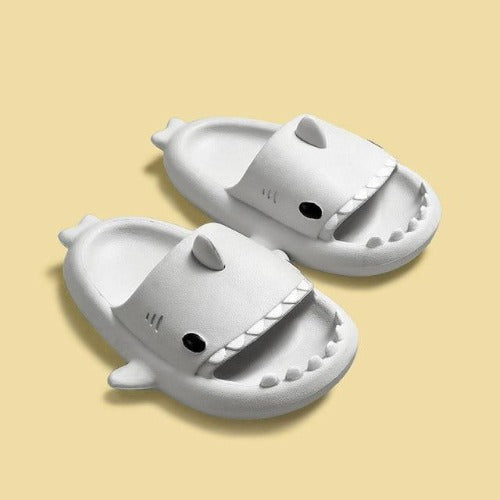 Unisex blue shark beach slippers, lightweight & non-slip for family fun