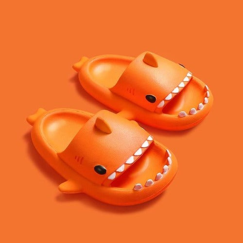 Close-up of non-slip sole on fun shark beach slippers, durable PVC material