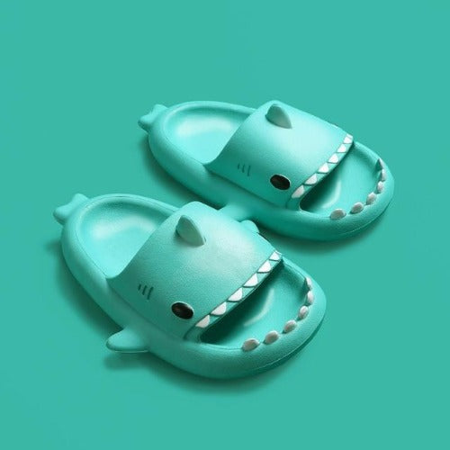 Lightweight unisex shark cartoon slippers, soft PVC for ultimate pool day comfort