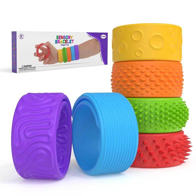 Unisex blue silicone slap bracelet fidget toy for anxiety relief, suitable for kids and adults with autism