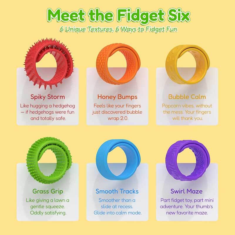Child wearing an orange silicone slap bracelet, a sensory fidget toy for focus and stress relief