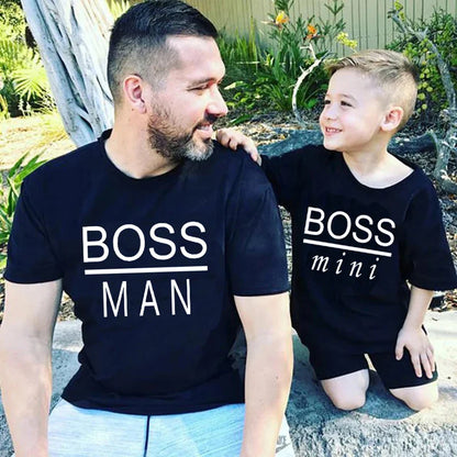 Unisex 'Boss Man' T-shirt for adults, black cotton tee with white text, casual family matching apparel