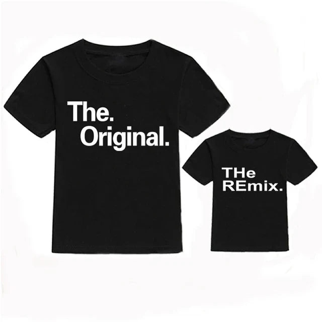 Kids' 'Mini Boss' T-shirt, back view, plain black cotton, easy to wear family coordinated shirt