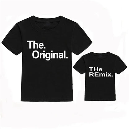 Kids' 'Mini Boss' T-shirt, back view, plain black cotton, easy to wear family coordinated shirt