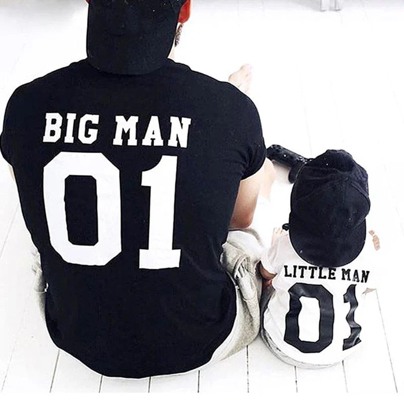 Unisex 'Mini Boss' T-shirt for kids, black cotton tee with white text, casual father son matching outfit