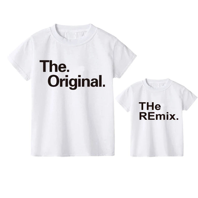Full shot of a black 'Mini Boss' t-shirt for children, casual summer wear, coordinated family print