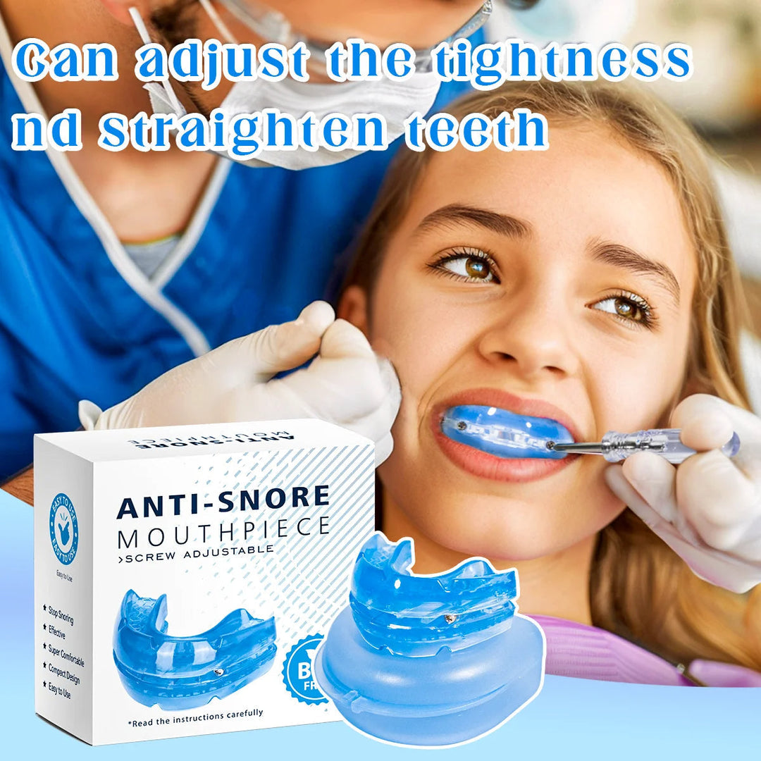 Person sleeping soundly with an anti-snore dental guard, ensuring peaceful, snore-free sleep & nighttime comfort.