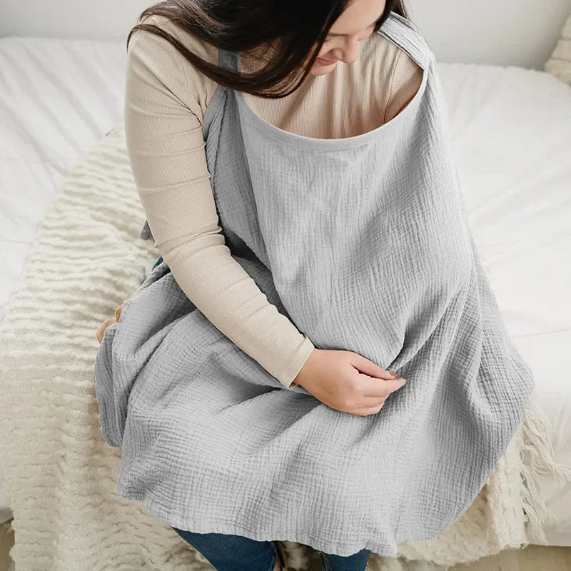Unisex breathable cotton gauze nursing cover apron for discreet breastfeeding, adjustable strap
