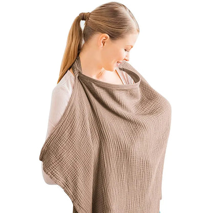 Adjustable nursing apron, unisex design, made from soft, breathable cotton gauze for discretion