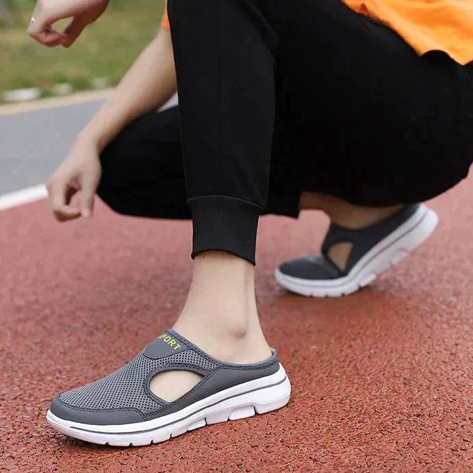 Comfortable slip-on walking shoes with breathable upper & spacious wide toe box for men & women.