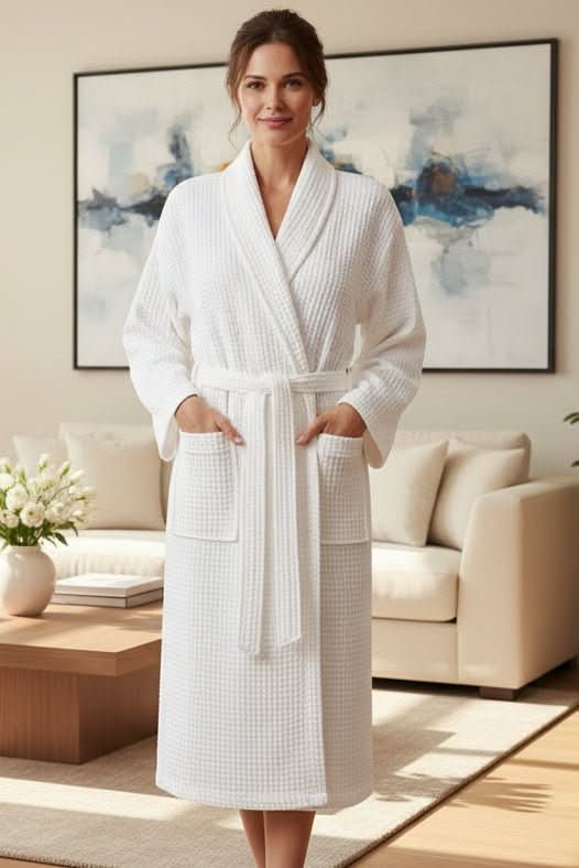 Unisex breathable waffle bathrobe for ultimate comfort and home wear relaxation.