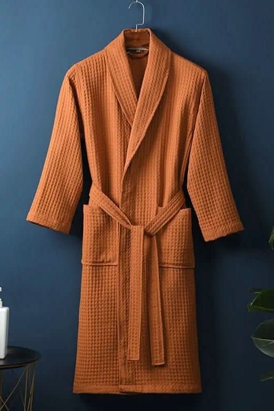 Stylish unisex waffle bathrobe, perfect for both men and women's comfortable loungewear.