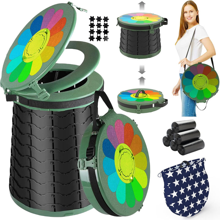 Unisex CampMate portable toilet with adjustable height for camping & outdoor travel.