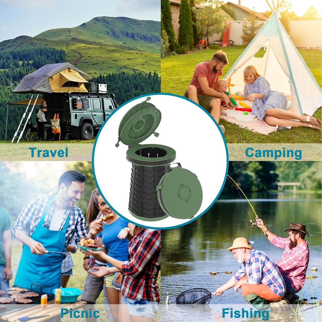 CampMate adjustable height portable toilet, ideal for camping, boating, and emergencies.