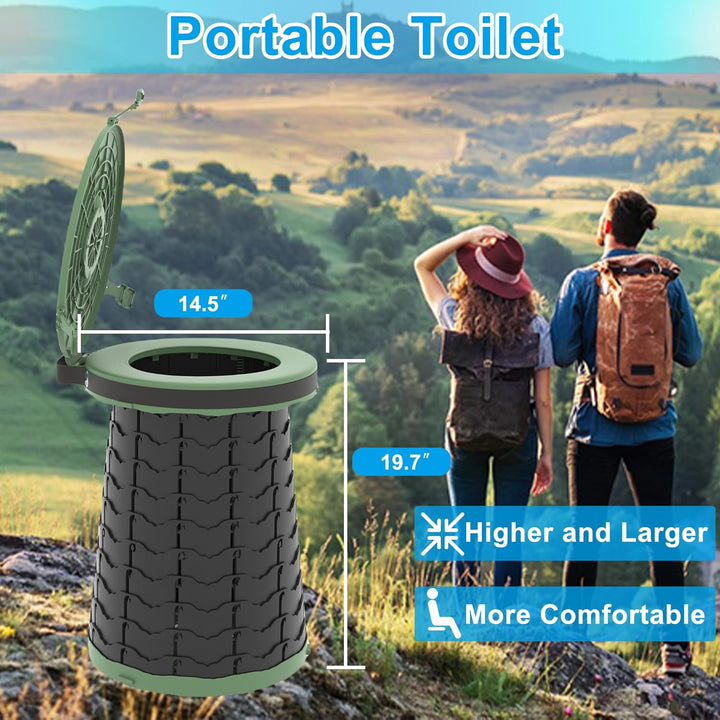 Camping gear: Adjustable height portable toilet by CampMate for road trips & outdoor use.