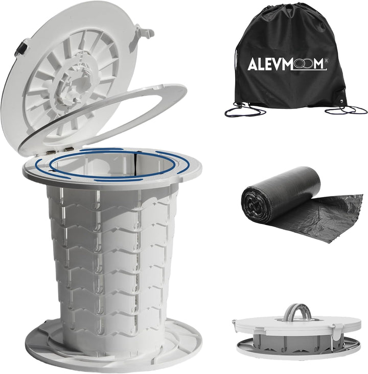 Portable toilet, foldable & adjustable height, a must-have for camping, hiking & travel.