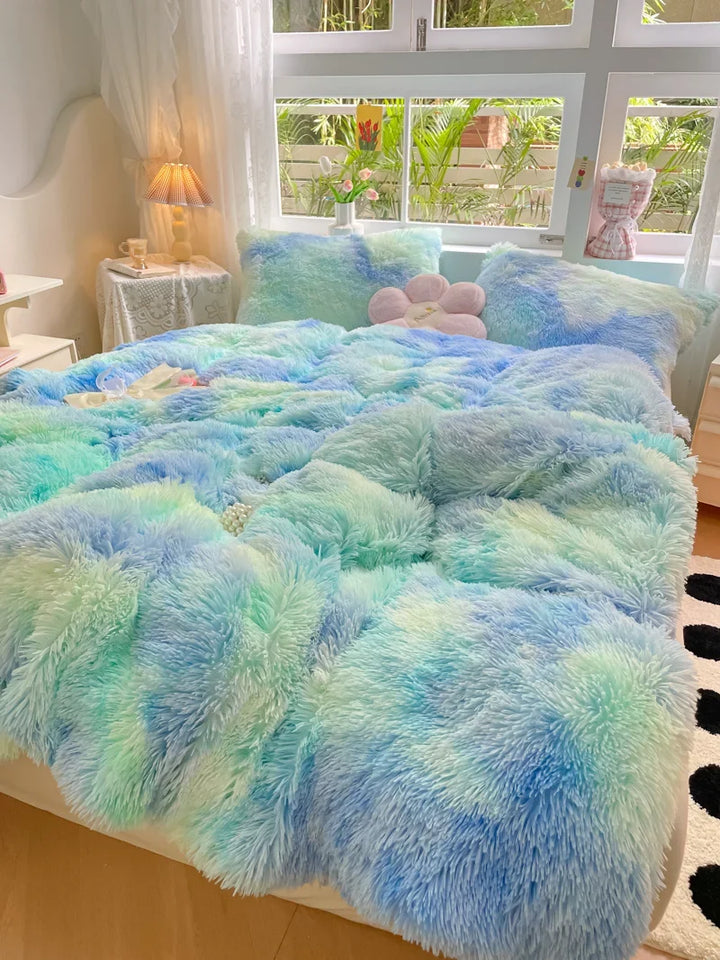 Inviting candy-colored soft duvet cover, adding warmth and plush comfort to your bedroom decor.