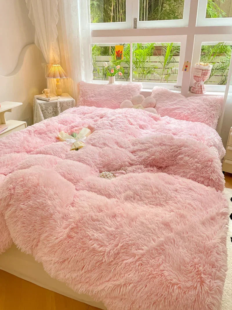 Ultra-plush candy-colored duvet cover, soft velvet for luxurious bedroom bedding comfort.