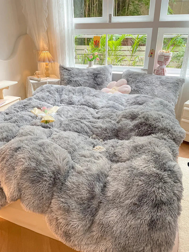 Snuggle-ready candy-colored soft duvet cover, plush and warm bedding for ultimate comfort.