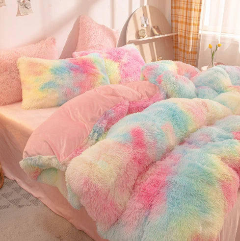 Luxurious soft velvet duvet cover in candy colors, perfect for cozy, warm bedding comfort.