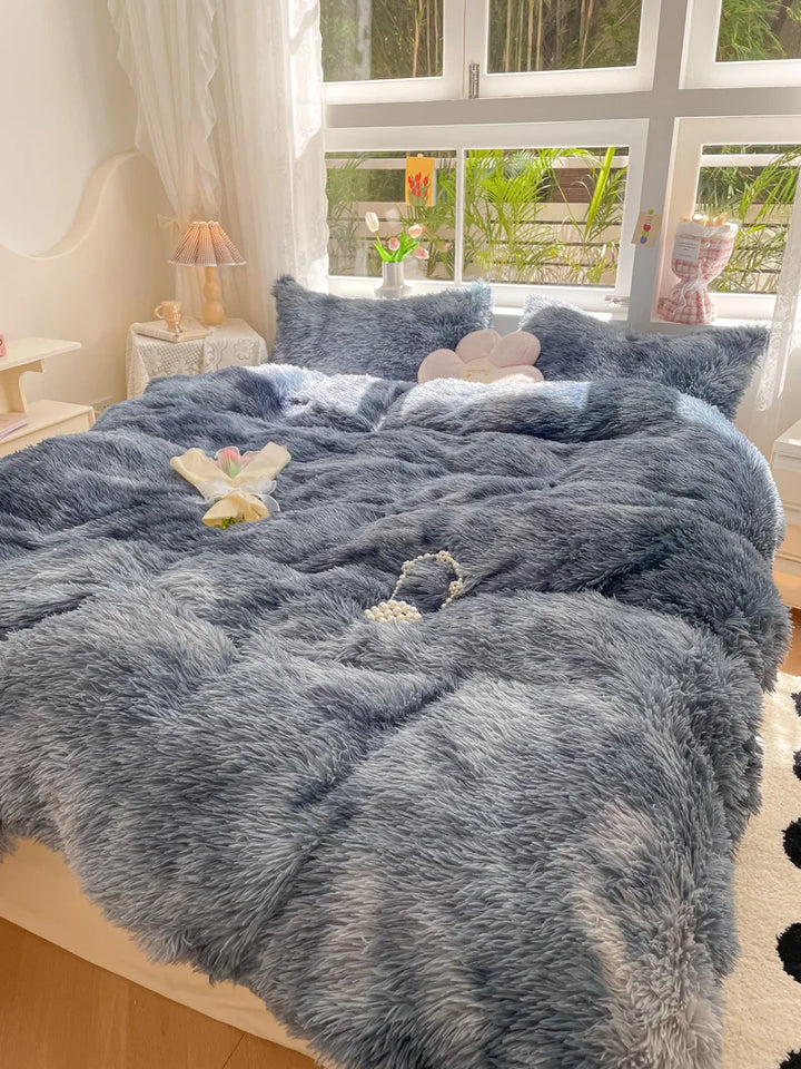 Plush velvet candy-colored duvet cover, super soft and cozy bedroom bedding for warmth.