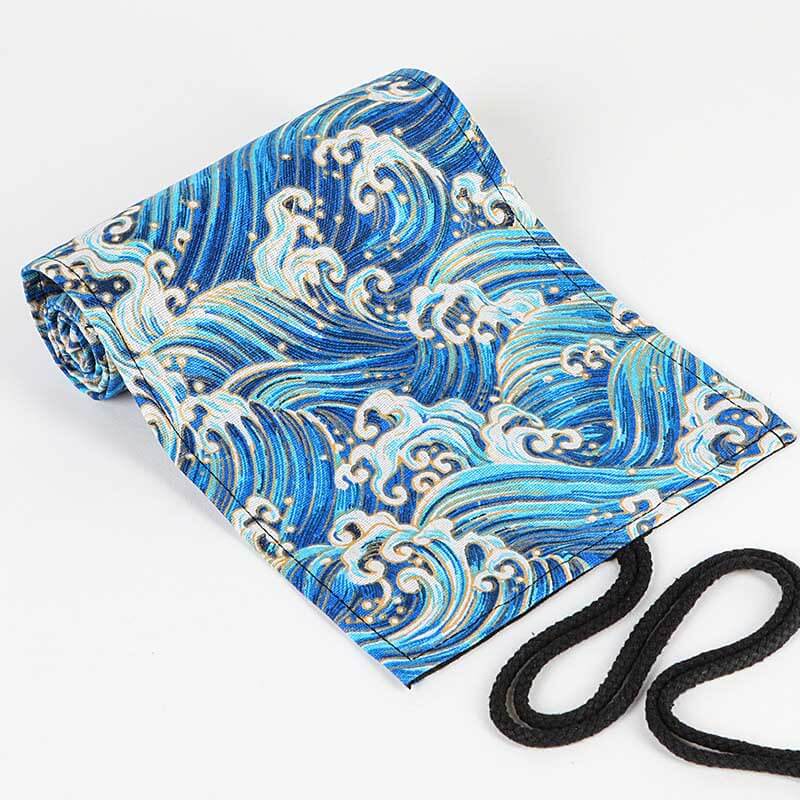 Bronzing waves design pencil case, rolling organizer for school supplies and art tools