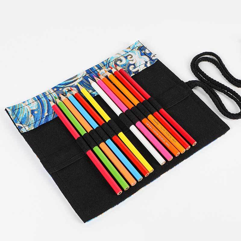 Stylish roll-up pencil case with bronzing waves, perfect for adult and student stationery organization