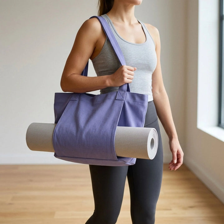 Unisex canvas yoga mat tote bag with hands-free carry, perfect for fitness & everyday use.