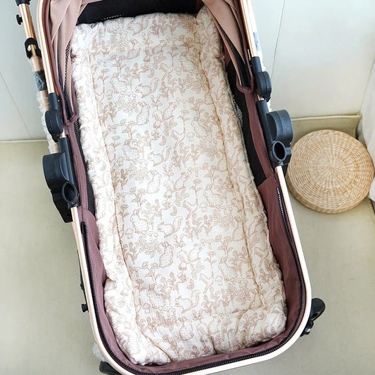 Unisex cartoon baby stroller seat cushion, soft 3-layer cotton pad for infant comfort