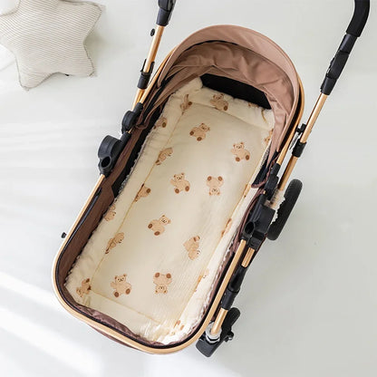 Overview of a versatile baby stroller seat cushion, cartoon themed and soft cotton pad