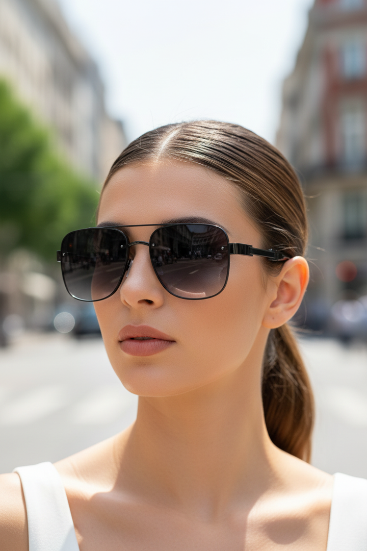 Classic aviator sunglasses, unisex design, offering full UV400 eye protection. An essential fashion accessory.