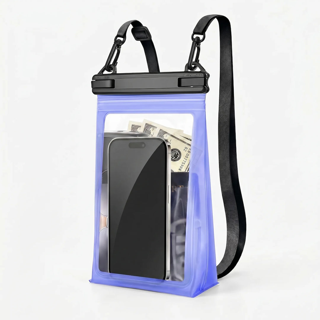 Clear waterproof phone pouch with responsive touchscreen access, essential for photos and calls during water activities.