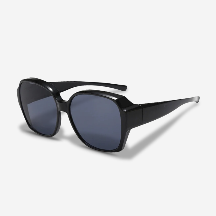 Stylish unisex clip-on sunglasses accessory for prescription glasses, ensuring UV400 eye protection.