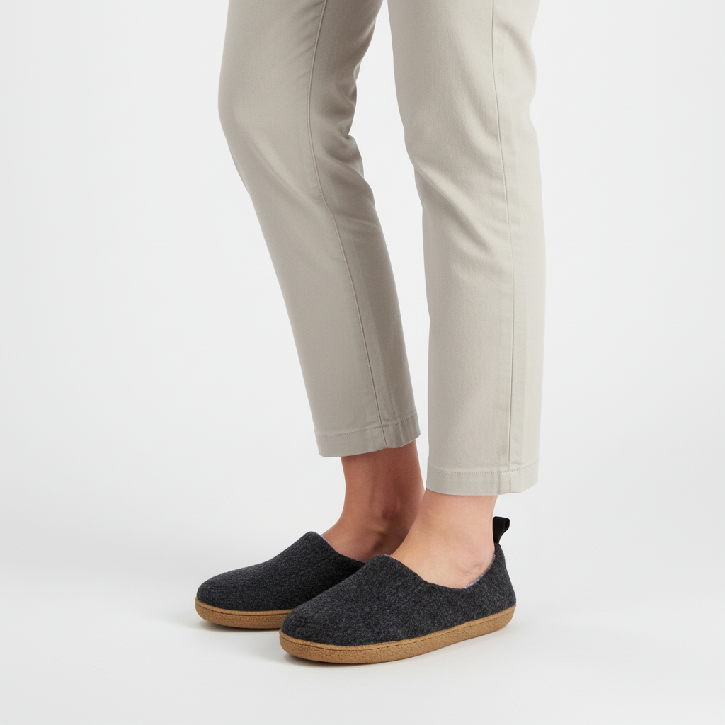 Soft-lined Cloudwalk slippers, offering warm comfort and a secure non-slip sole for home.