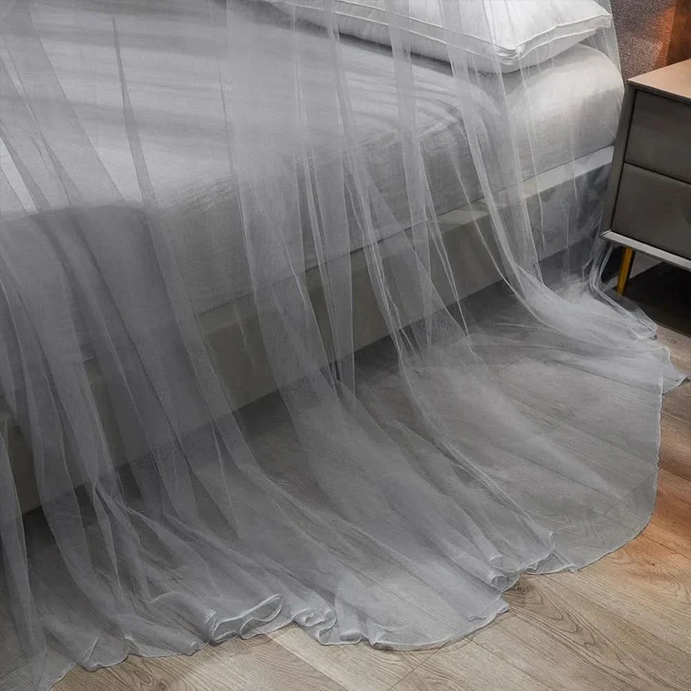 Breathable insect net bed canopy for indoor comfort or outdoor camping bug protection.