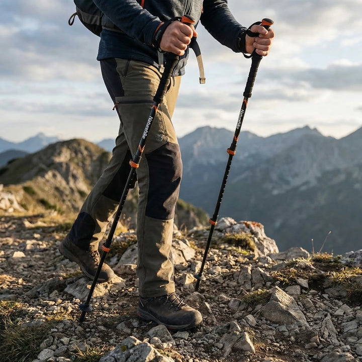 Unisex compact folding trekking pole for hiking, lightweight & adjustable for trail adventures.