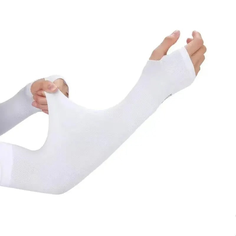 Lightweight cooling arm sleeves with UPF 50+ UV protection for outdoor enthusiasts. Breathable & comfy.