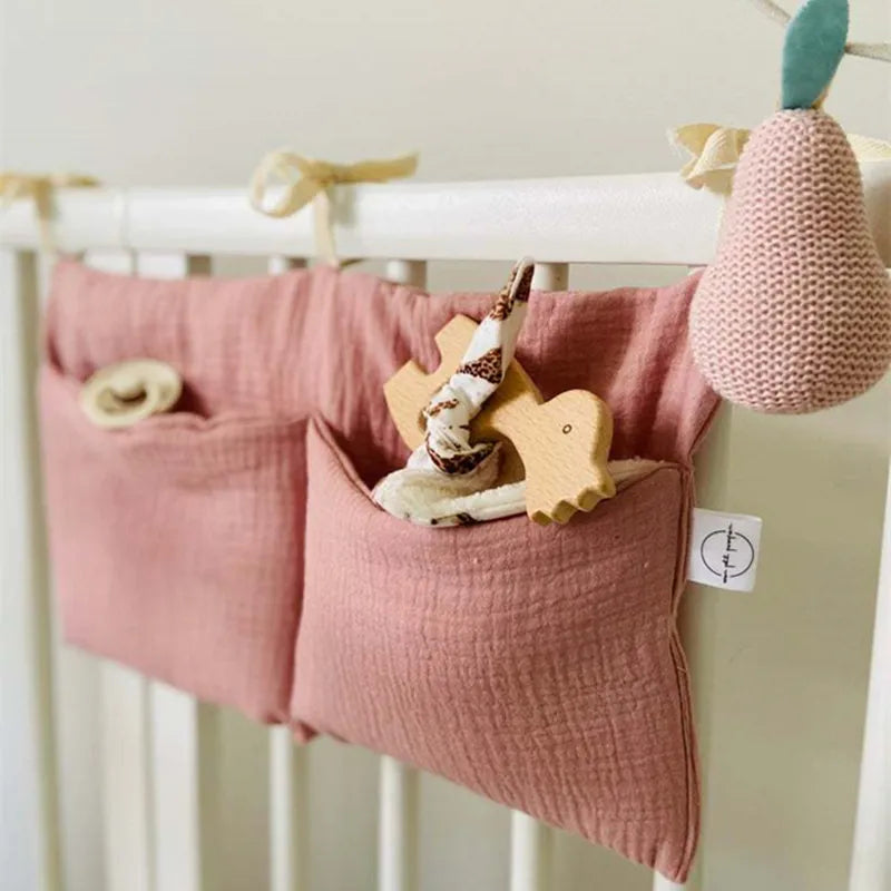 Unisex cotton hanging crib organizer for newborn essentials & diaper caddy